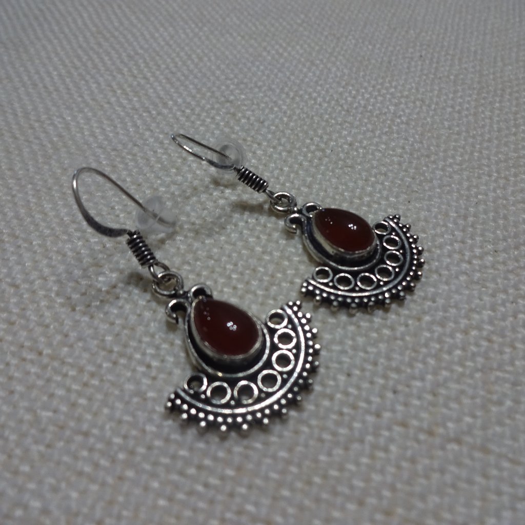 Beautiful Carnelian Handmade Sterling Dangle Earrings (7/8" Drop) #875b